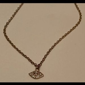 Gold Tone Dainty Evil Eye Rhinestone Necklace